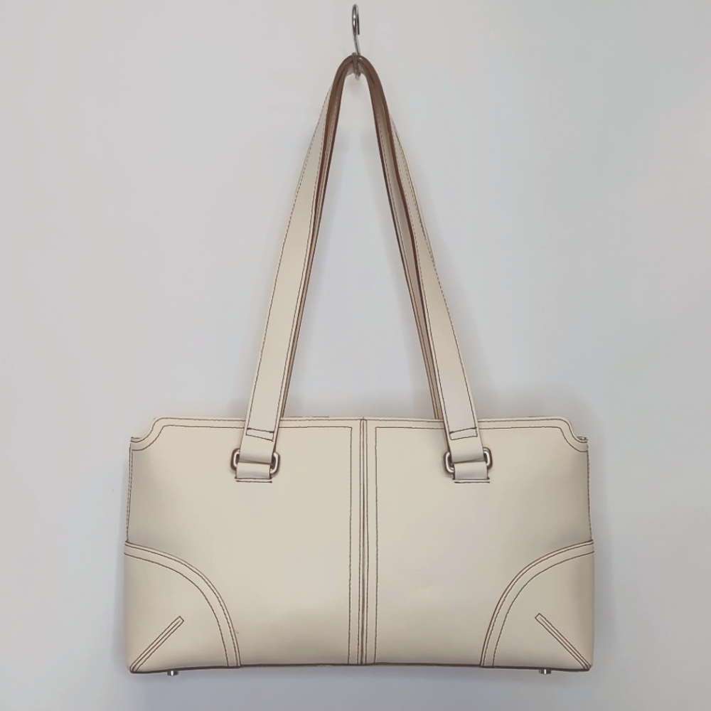 Ann Taylor Leather Purse Ivory Hand Bag Double Handles